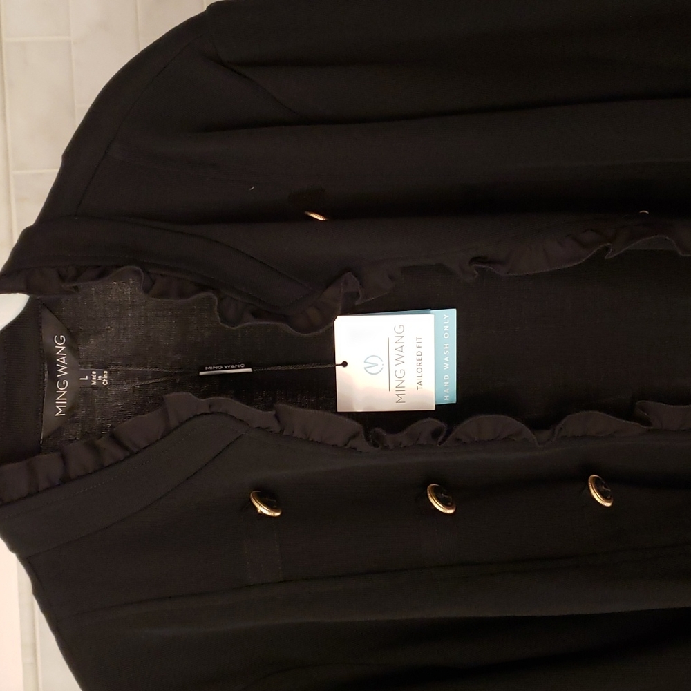 NWT Ming Wang lightweight sweater jacket with soutache and anchor buttons
